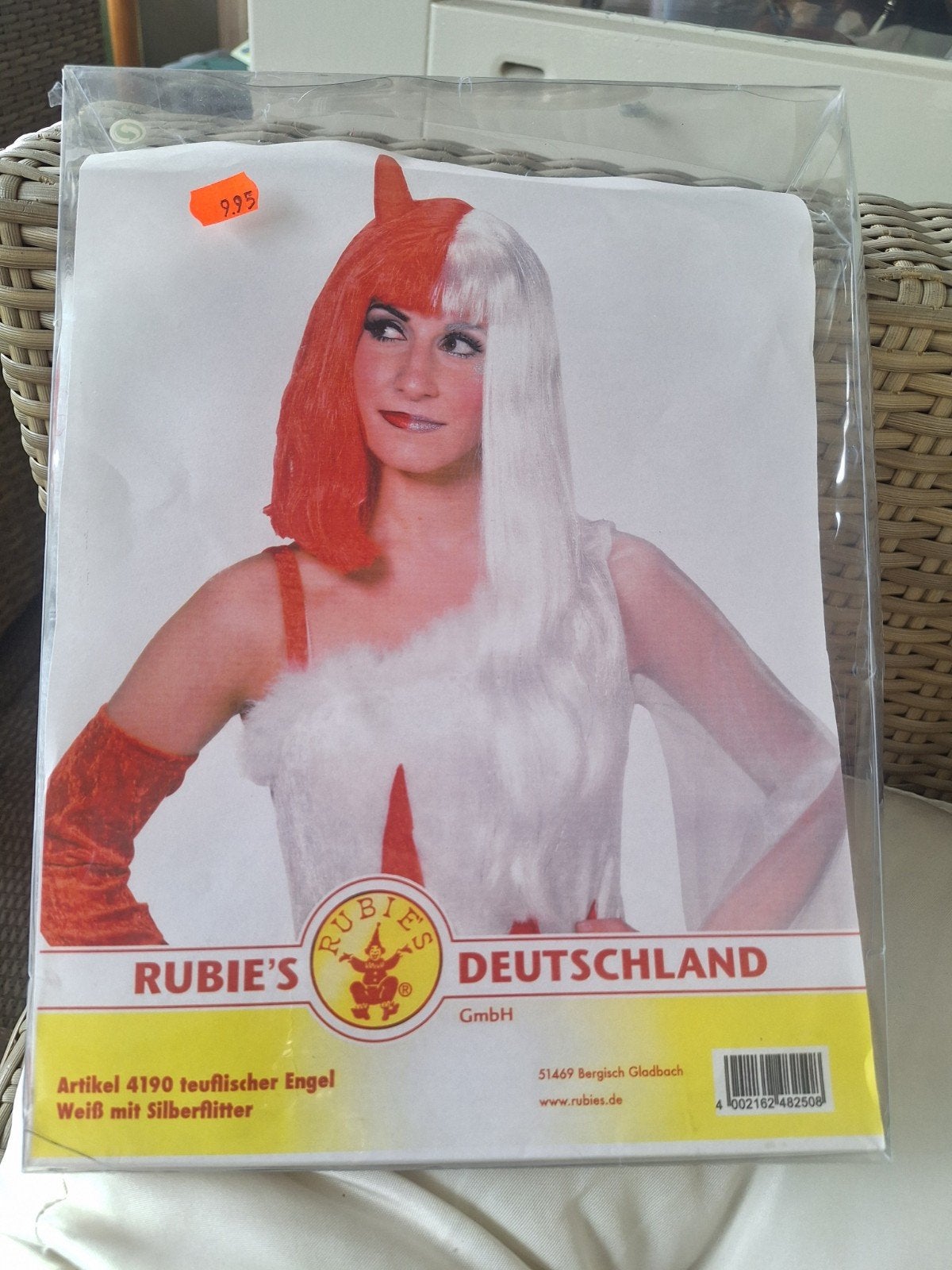 Teufel Engel Pruik Rood Wit met Zilverglitter, Ophalen of Verzenden, Zo goed als nieuw, Hoed of Pruik, Fantasy