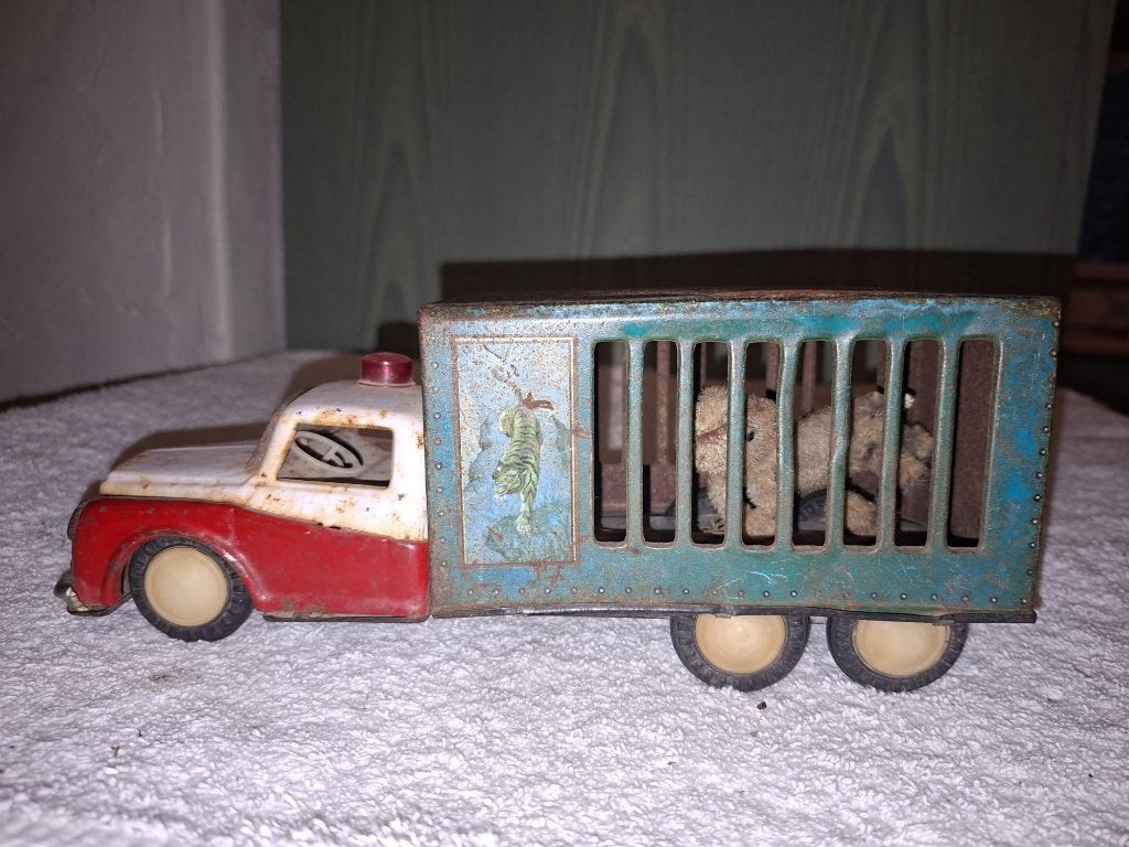 oude ijzeren vrachtwagen met kooi, begin 1900, Antiek en Kunst, Curiosa en Brocante, Ophalen of Verzenden