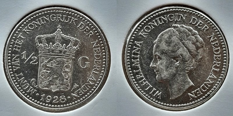 Halve gulden 1928 zilver, Postzegels en Munten, Ophalen of Verzenden, Koningin Wilhelmina, ½ gulden, Zilver