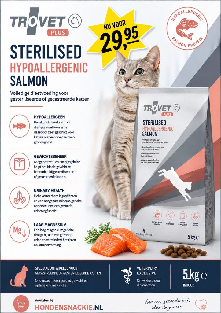 TROVET Plus Sterilised Hypoallergenic Salmon!, Verzenden, Kat