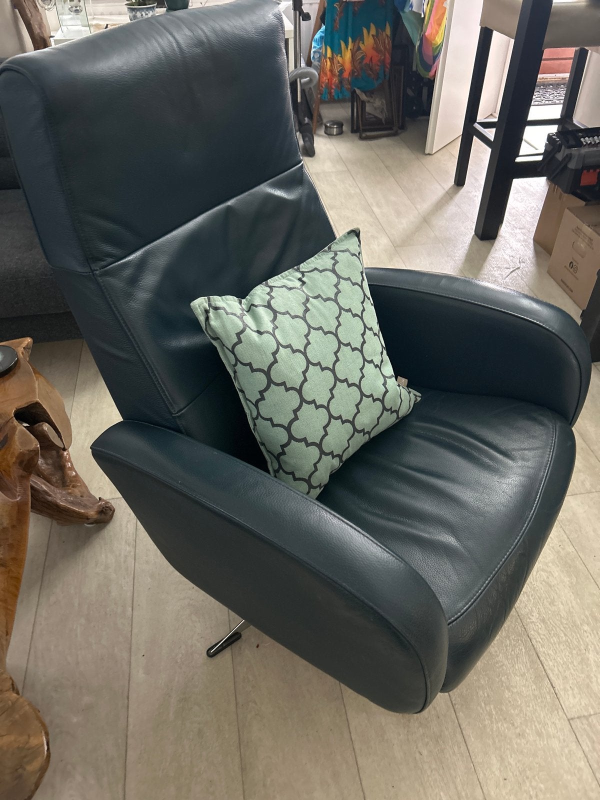 Comfortabele Leren Fauteuil - Donker Teal, Ophalen, Zo goed als nieuw, 50 tot 75 cm, Leer