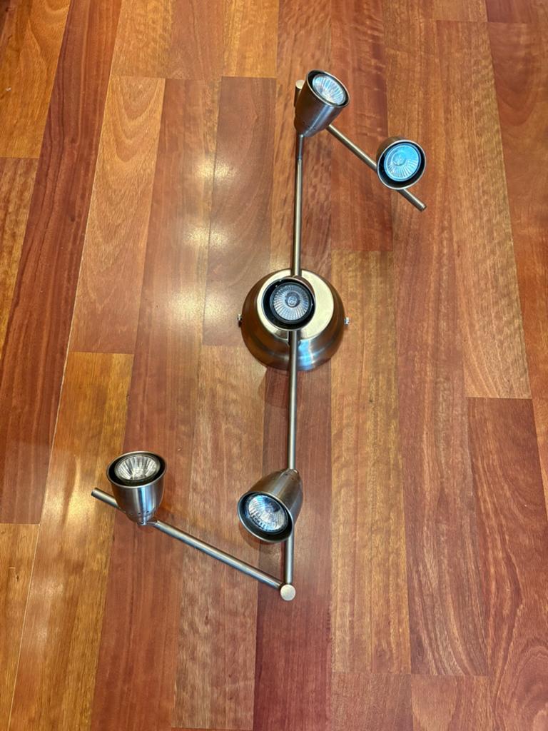 Plafondlamp met 5 halogeenspots, Ophalen, Halogeen, Gebruikt, Metaal of Aluminium