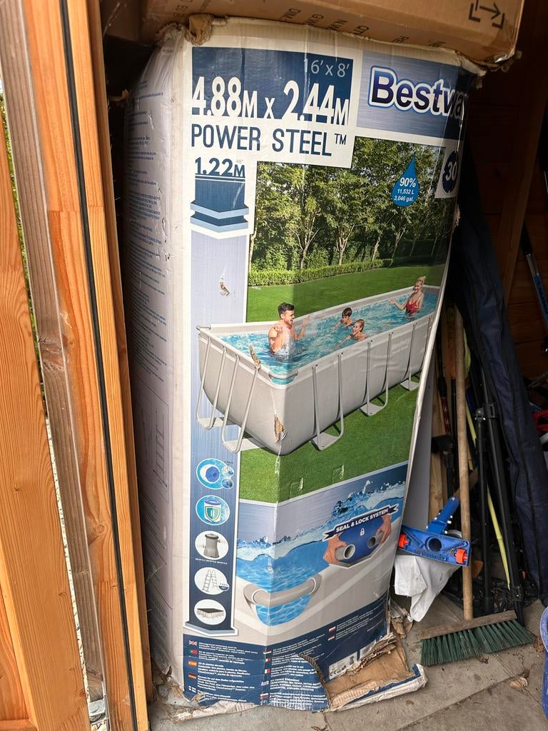 Zwembad Bestway Power Steel 4.88m x 2.44m, 120 cm of meer, Gebruikt, 200 tot 300 cm, Ophalen of Verzenden