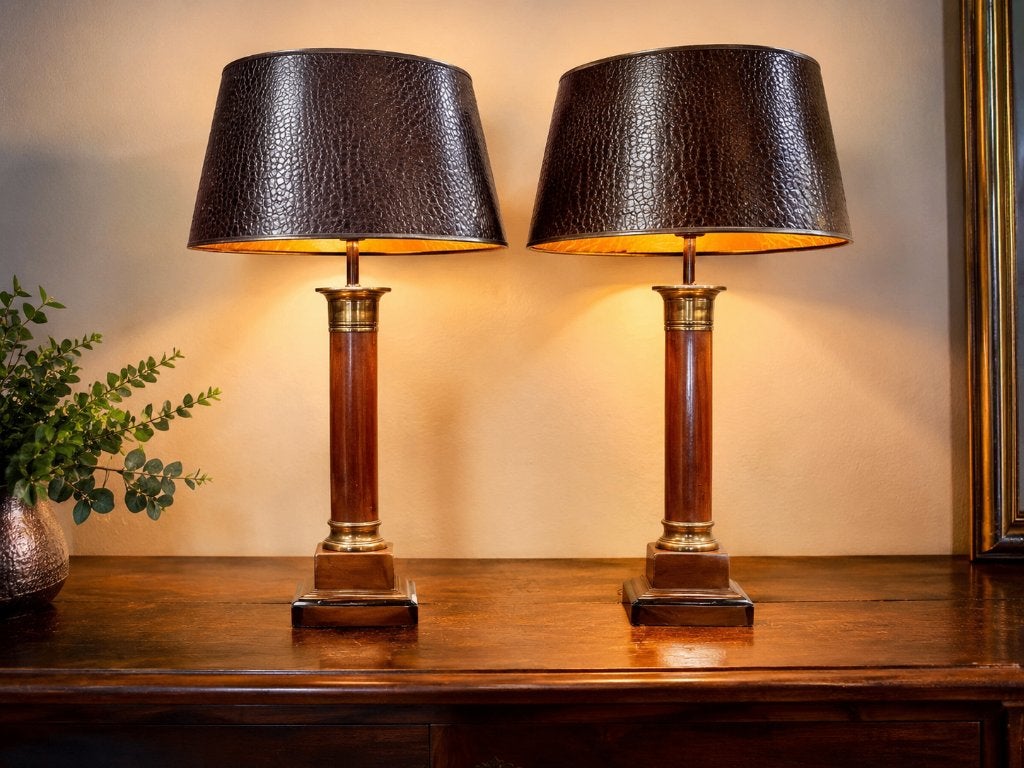 Set van 2 Light Makers tafellampen – Empire stijl - 70cm, Overige merken, Hout, Met kap, Ophalen of Verzenden