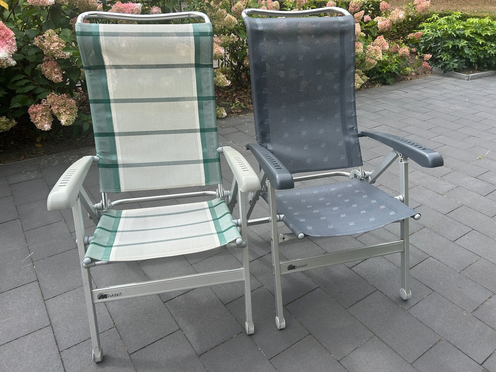 2 verstelbare Ducdalf campingstoelen met voetensteun, Ophalen, Gebruikt, Campingstoel