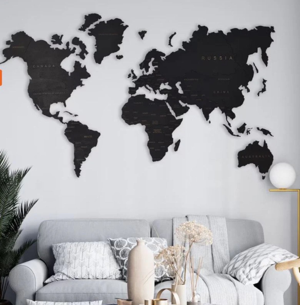 Houten Wereldkaart Wanddecoratie - Zwart, Nieuw, Ophalen of Verzenden, Modern, Zwart
