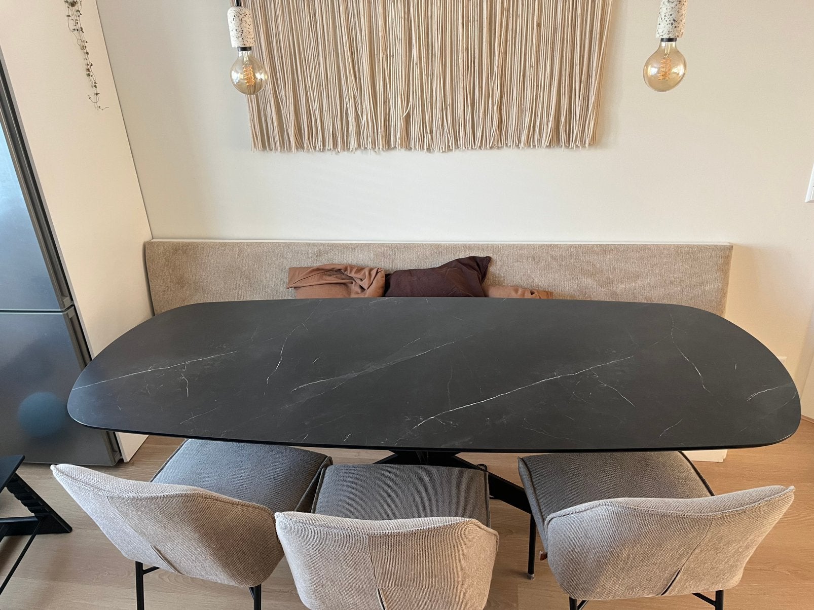 Eettafel deens ovaal, HPL marmerlook 220 x 90 van kas20, Ophalen, 200 cm of meer, 50 tot 100 cm, Zo goed als nieuw