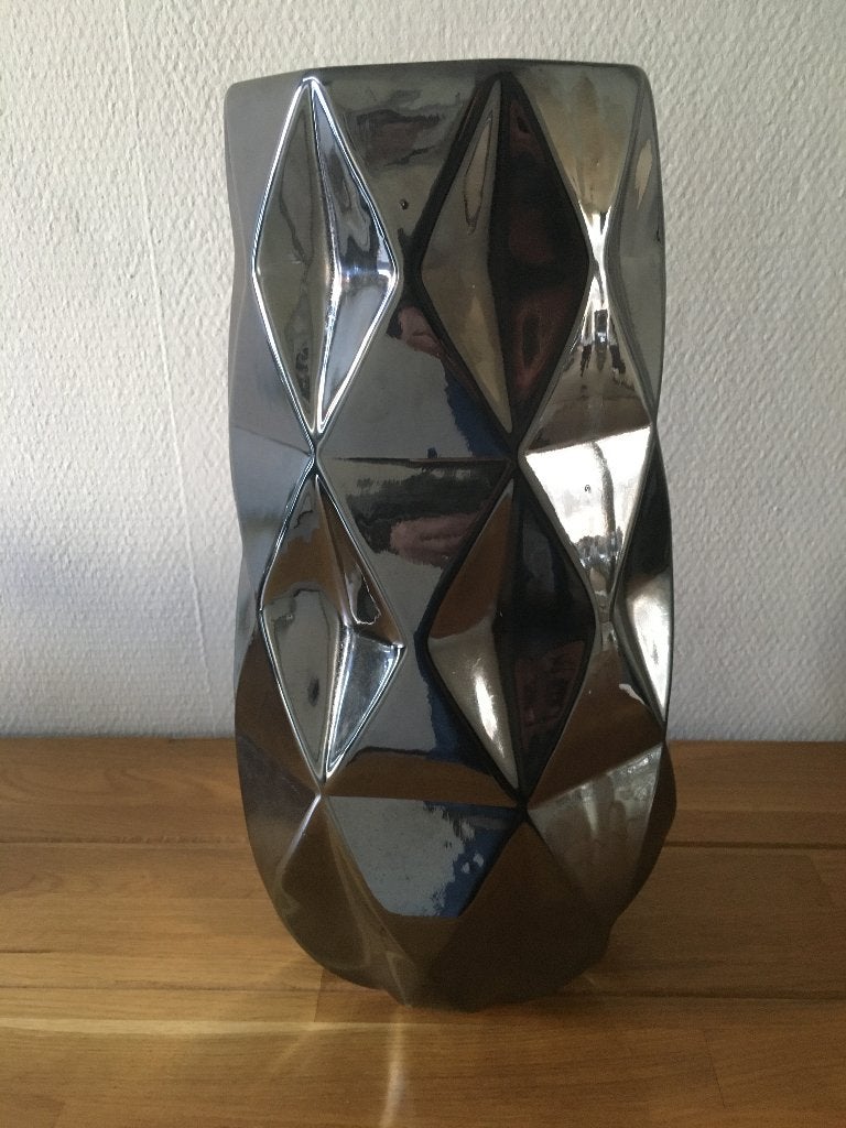 vaas Henzel & Hazel vaas stone zilver h 40 cm, Nieuw, Ophalen of Verzenden, 40 cm, Steen/keramiek