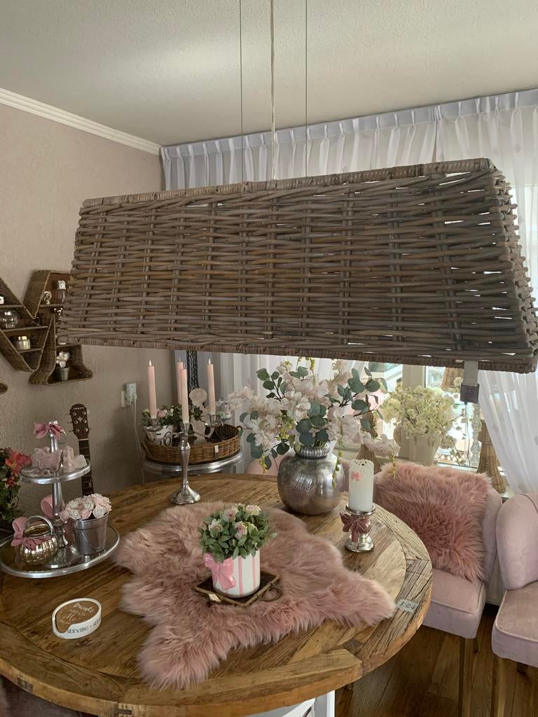 Grote rieten hanglamp - Landelijke stijl, Ophalen, Gebruikt, Overige materialen, Minder dan 50 cm