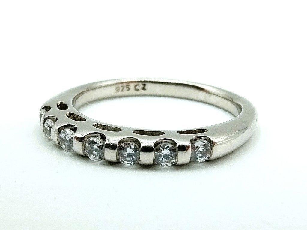 Zilveren aanschuif ring met zirkonia's, 17 mm, Sieraden, Tassen en Uiterlijk, Gebruikt, Info@zilverwebsite.nl, Verzenden, 17 tot 18