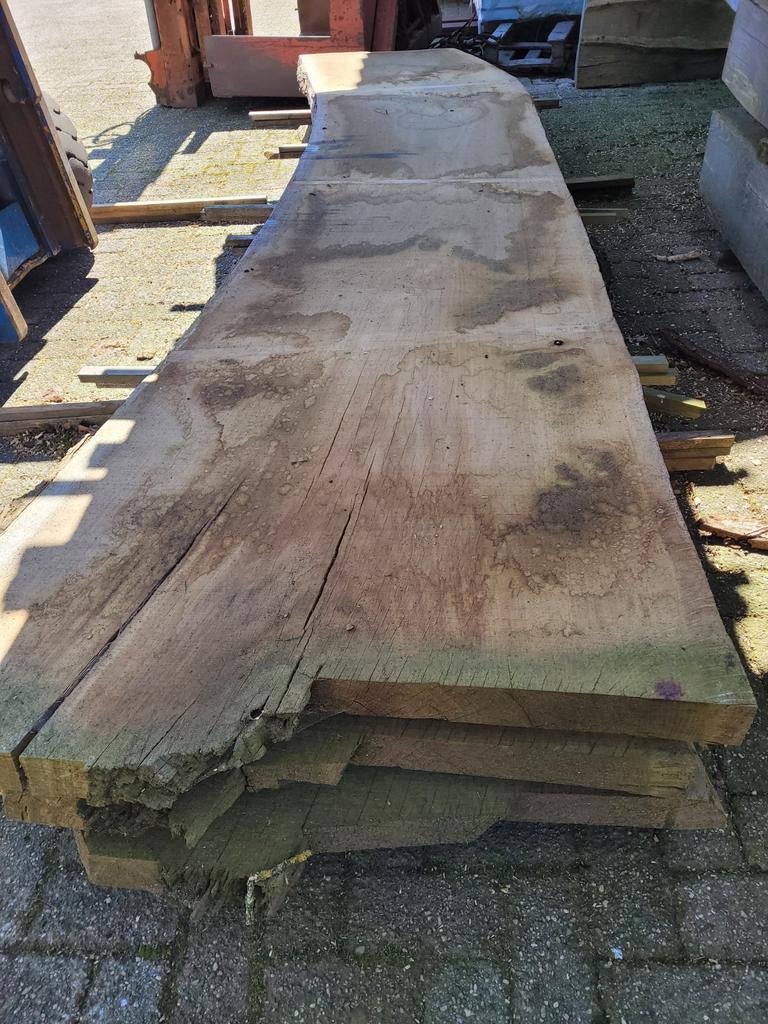 Massief eiken platen boomstamblad schaaldelen bartafel blad, Ophalen of Verzenden, 250 cm of meer, Planken