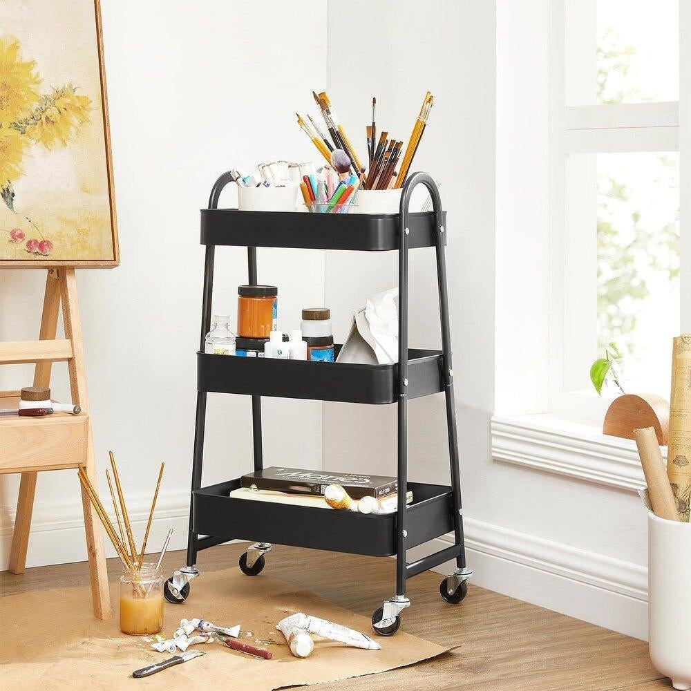 SONGMICS Trolley met 3 niveaus zwart, Overige typen, Nieuw, Ophalen of Verzenden, Glas
