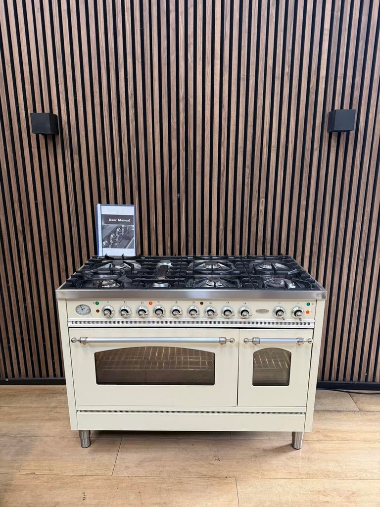Mooie Crème Boretti Fornuis 120 cm 7-pits (Gratis bezorgen), 5258sh, Gebruikt, Ophalen of Verzenden, Energieklasse A of zuiniger