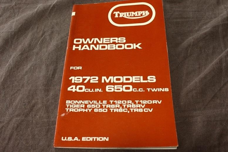 Triumph 650cc twin 1972 motorcycle owner's handbook T120 TR6, Motoren, Ophalen of Verzenden, Triumph