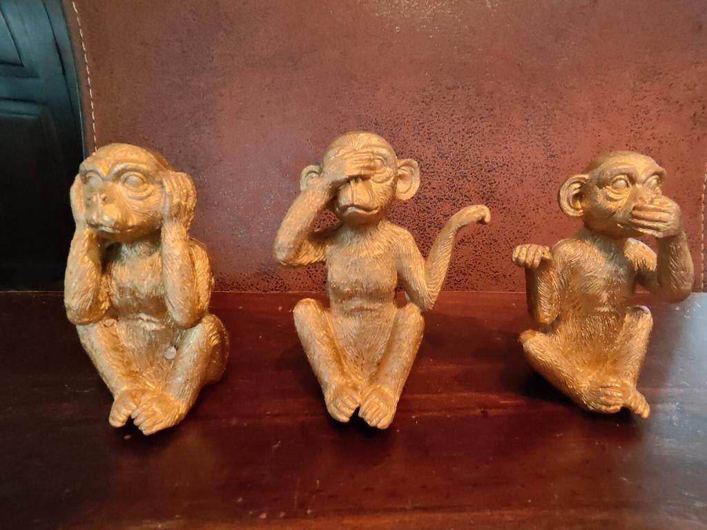 Goudkleurige beeldjes Horen zien en zwijgen, Ophalen of Verzenden, Zo goed als nieuw, Dier