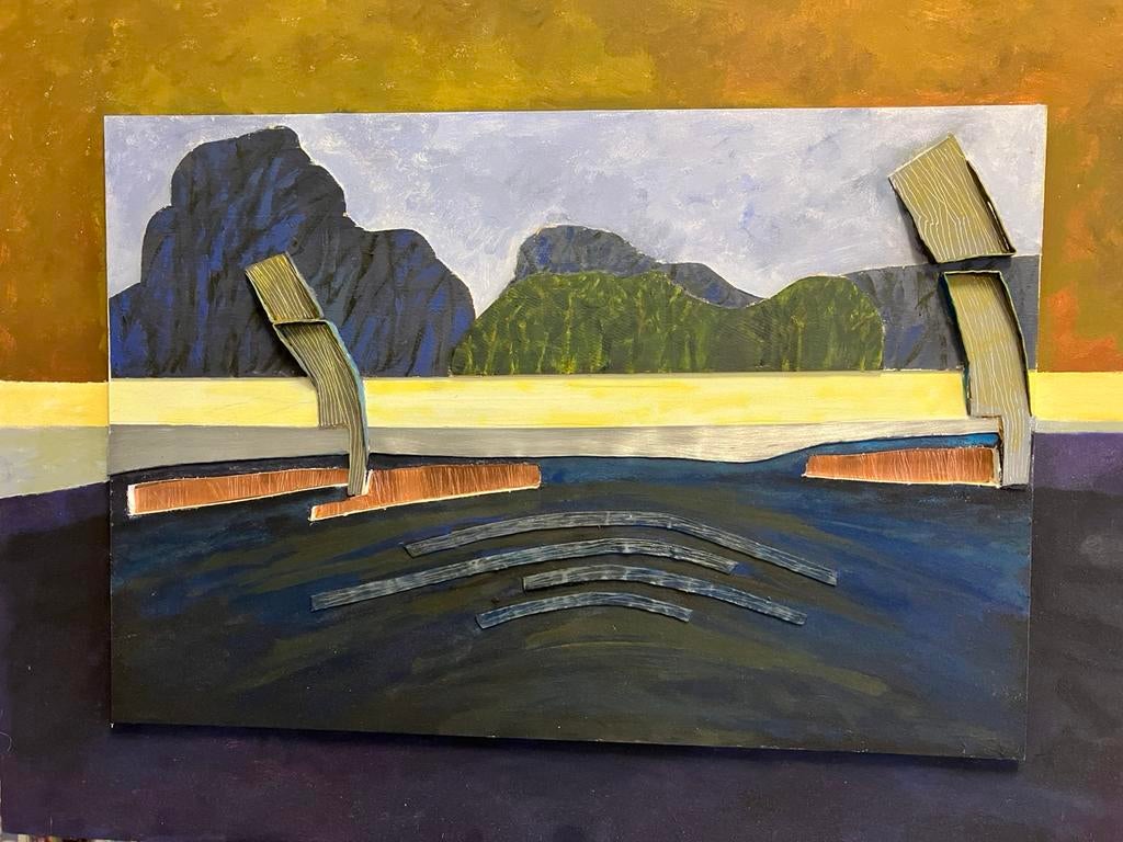 Schilderij Verschoven landschap ll, Antiek en Kunst, Ophalen
