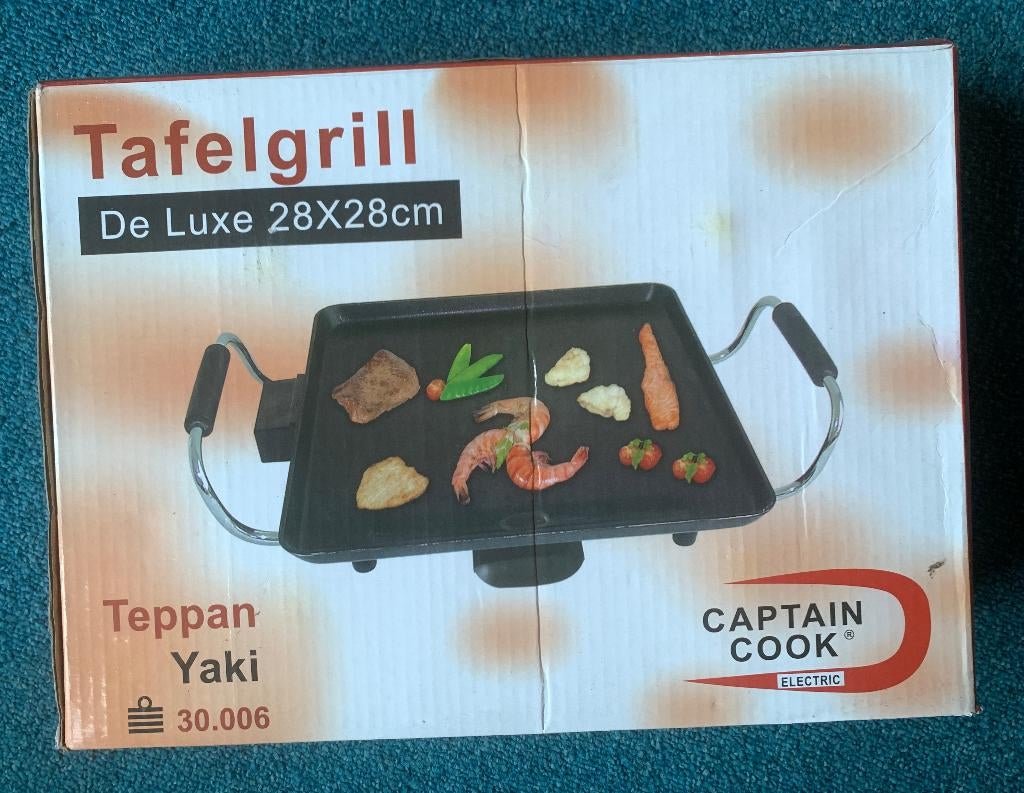 Captain Cook elektrische Tafelgrill 28x28cm bakplaat, Witgoed en Apparatuur, Grillplaten, Ophalen of Verzenden, Zo goed als nieuw