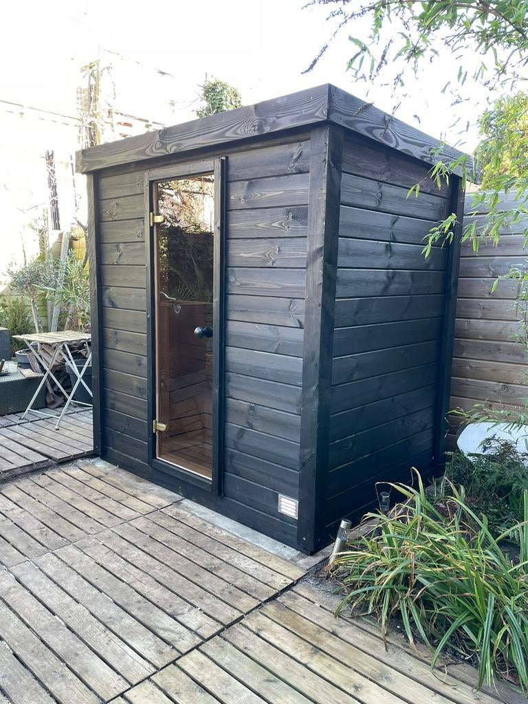 Black edition buitensauna 120x180 sauna 230V aansluiting, Ophalen of Verzenden, Nieuw, Fins of Traditioneel, Complete sauna