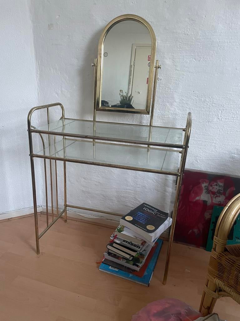 Antieke Kaptafel met Spiegel, Gebruikt, 100 tot 150 cm, Glas, 50 tot 100 cm