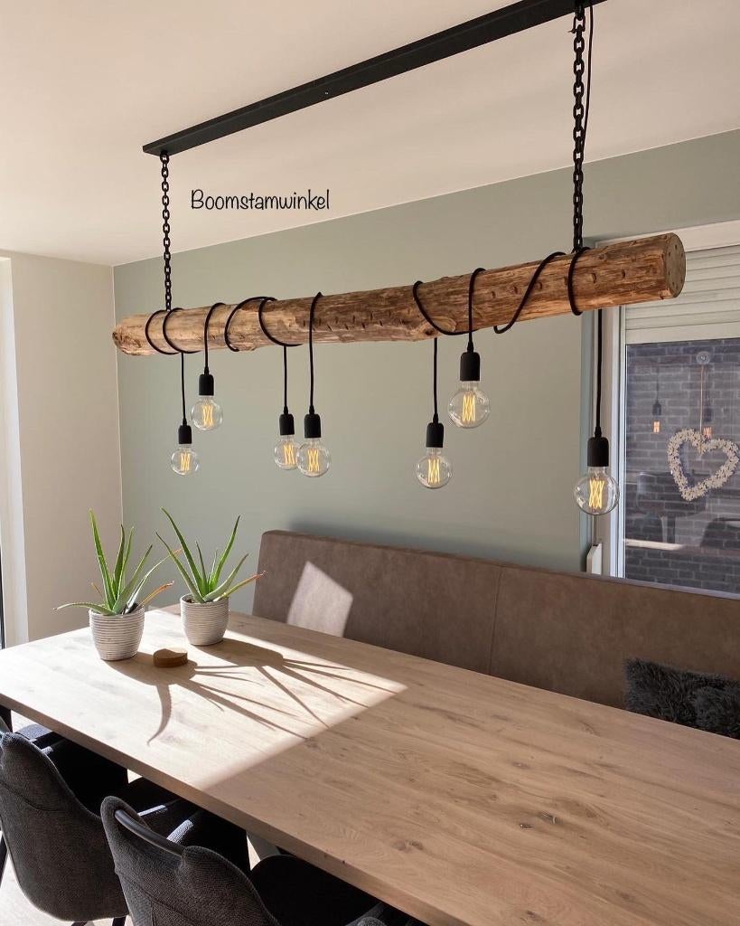 Houten hanglamp | hanglamp eettafel | lange hanglamp, Ophalen of Verzenden, Nieuw, Overige materialen, Minder dan 50 cm