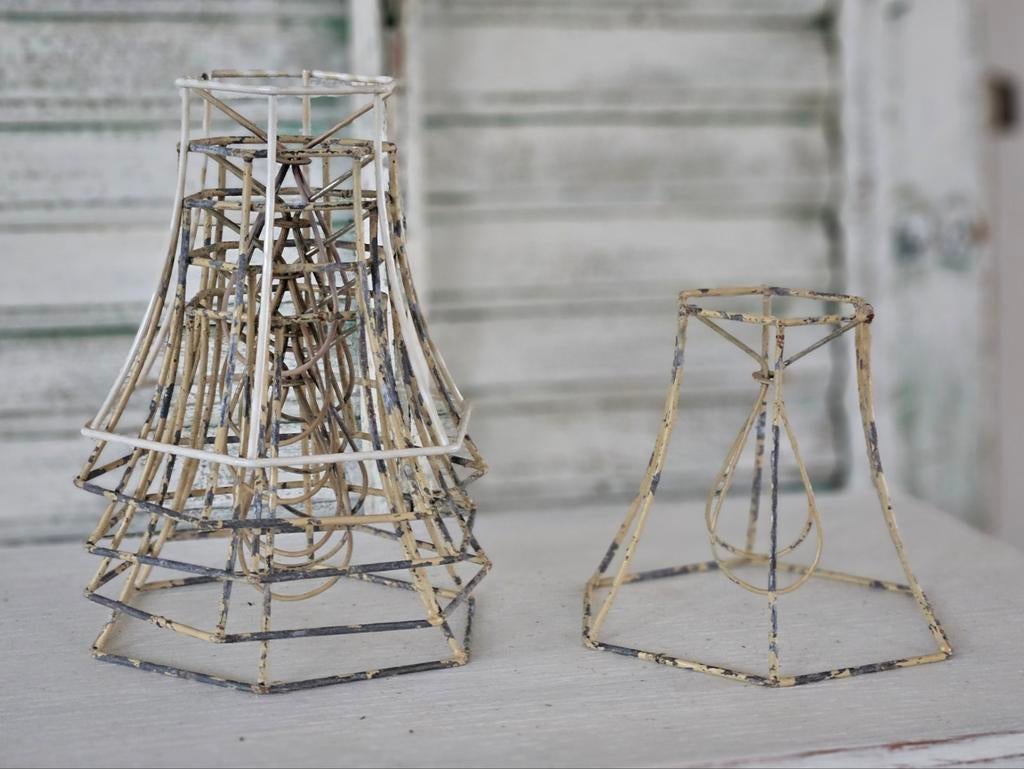 Partij brocante ijzeren lampenkapjes, lampjenframes, Ophalen of Verzenden