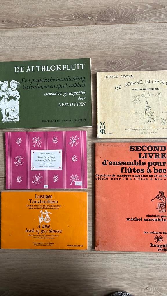 Vijf muziekboeken / bladmuziek blokfluit, Gebruikt, Klassiek, Les of Cursus, Ophalen of Verzenden