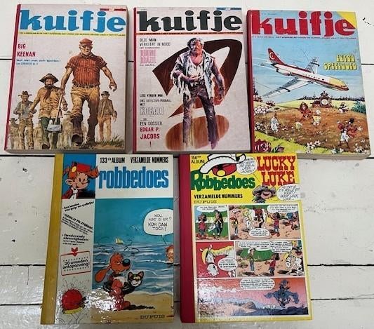 Robbedoes albums 133, 148 en 150 en Kuifje 35, 41 en 46, Meerdere stripboeken, Ophalen of Verzenden, Gelezen
