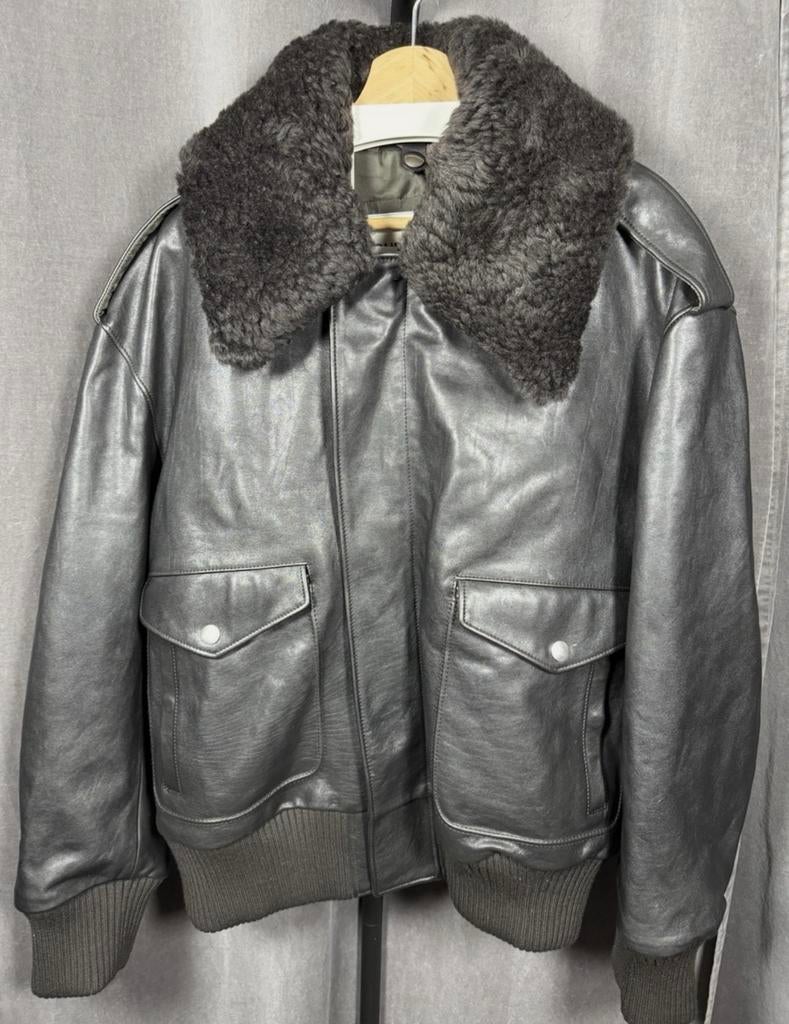 Burberry Leren Jas met Shearling Kraag - Maat L - Nieuw, Kleding | Heren, Jassen | Zomer, Nieuw, Maat 52/54 (L), Zwart, Ophalen of Verzenden
