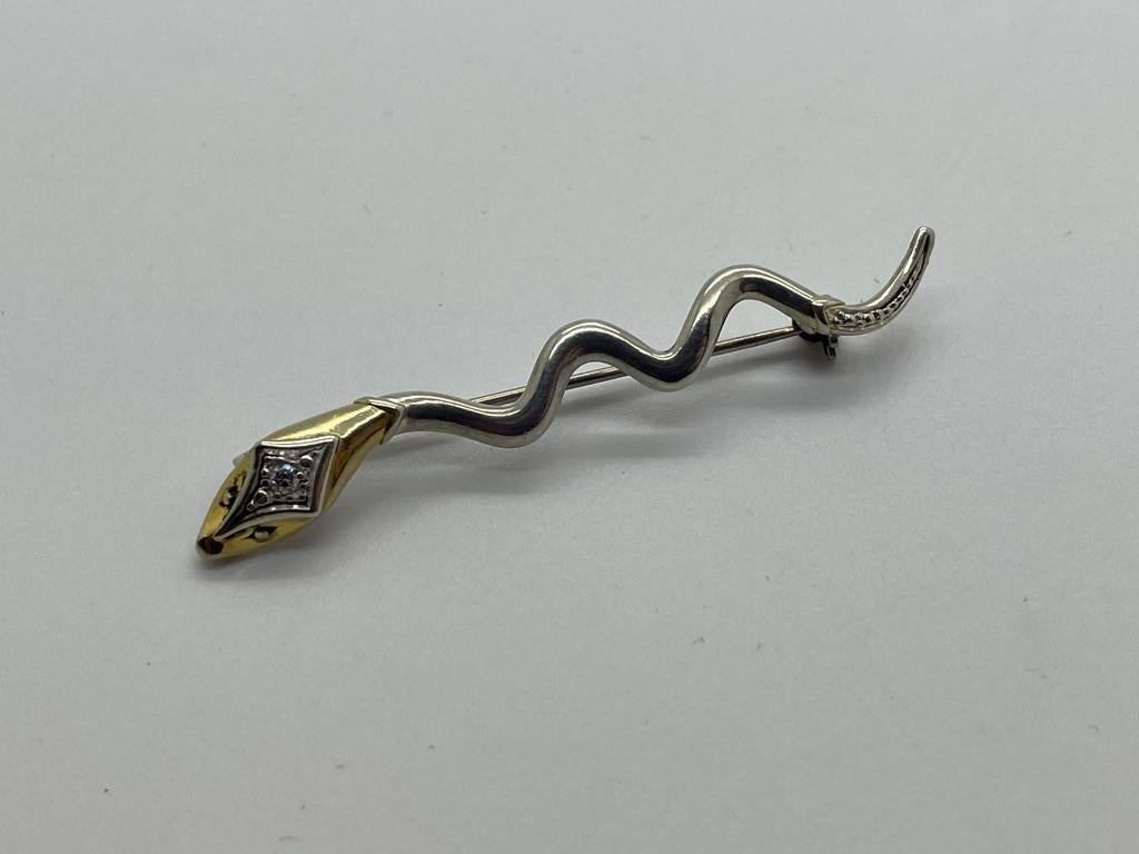 C463 Prachtige zilveren broche slang bicolor, 4 tot 7 cm, Ophalen of Verzenden, X, Goud