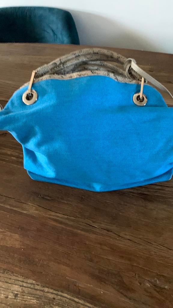 Mooie  linnen  dames tas, Ophalen, Gebruikt, Blauw, Handtas