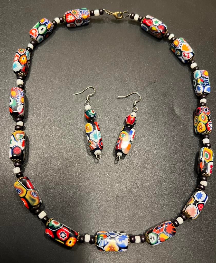 Vintage Murano millefiori ketting met bijpassende oorbellen., Sieraden, Tassen en Uiterlijk, Antieke sieraden, Ophalen of Verzenden
