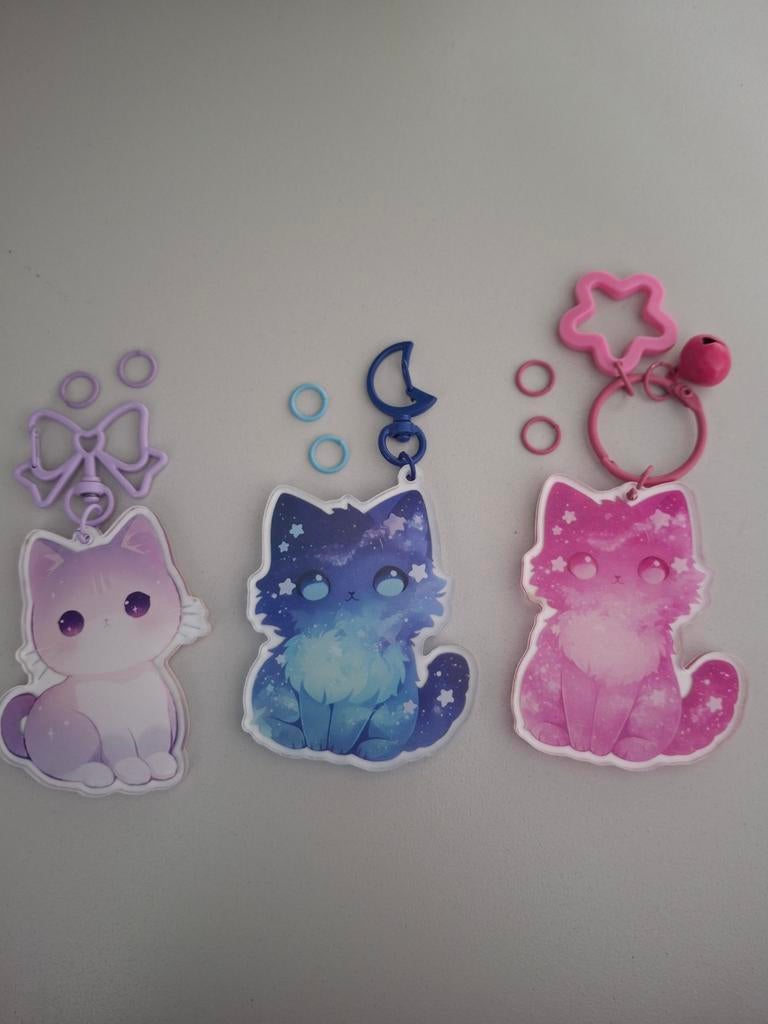 Galaxy Kat Sleutelhanger met Extra Ringen, Sieraden, Tassen en Uiterlijk, Kettingen, Nieuw, Kunststof, Overige kleuren, Met hanger