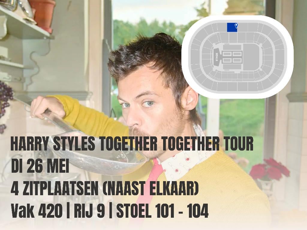 Harry Styles 26 mei 2026 Arena | 4 tickets | Vak 420 | Rij 9, Tickets en Kaartjes, Drie personen of meer, Mei