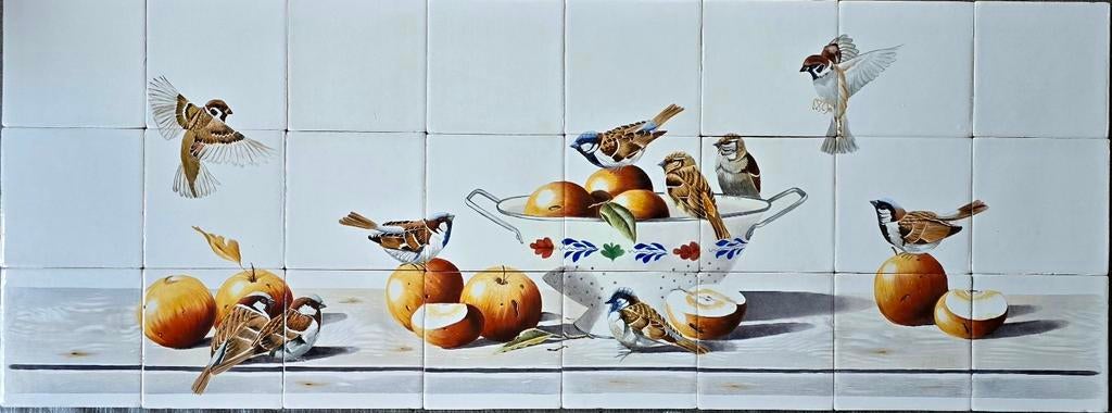Handbeschilderd tegeltableau op authentieke Friese witjes!, Nieuw, Minder dan 20 cm, Wandtegels, Keramiek