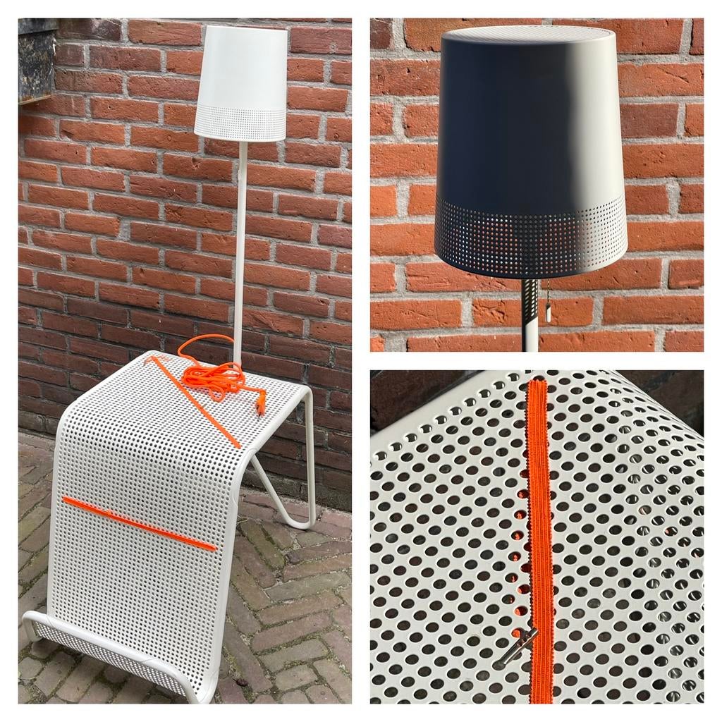 Vintage Ikea PS2014 Rygalik lamp met bijzettafel metaal, Huis en Inrichting, Lampen | Vloerlampen, Gebruikt, 100 tot 150 cm, Metaal