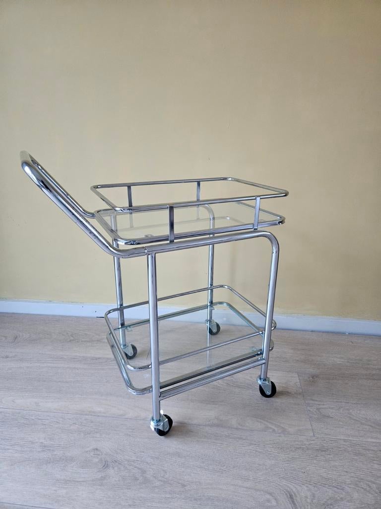 Retro Design Serveerwagen | Chroom & Glas | Jaren '70/'80, Huis en Inrichting, Ophalen, 55 tot 75 cm, Glas, 60 cm of meer