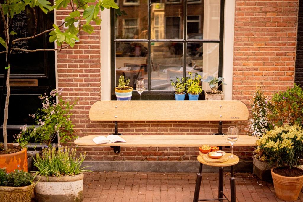 Gevelbankje van Amsterbankje van gietijzer en eikenhout, Tuin en Terras, Ophalen of Verzenden, Nieuw, Hout