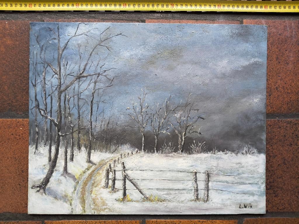 schilderij "Winterlandschap Bosweg" L Nix, Ophalen
