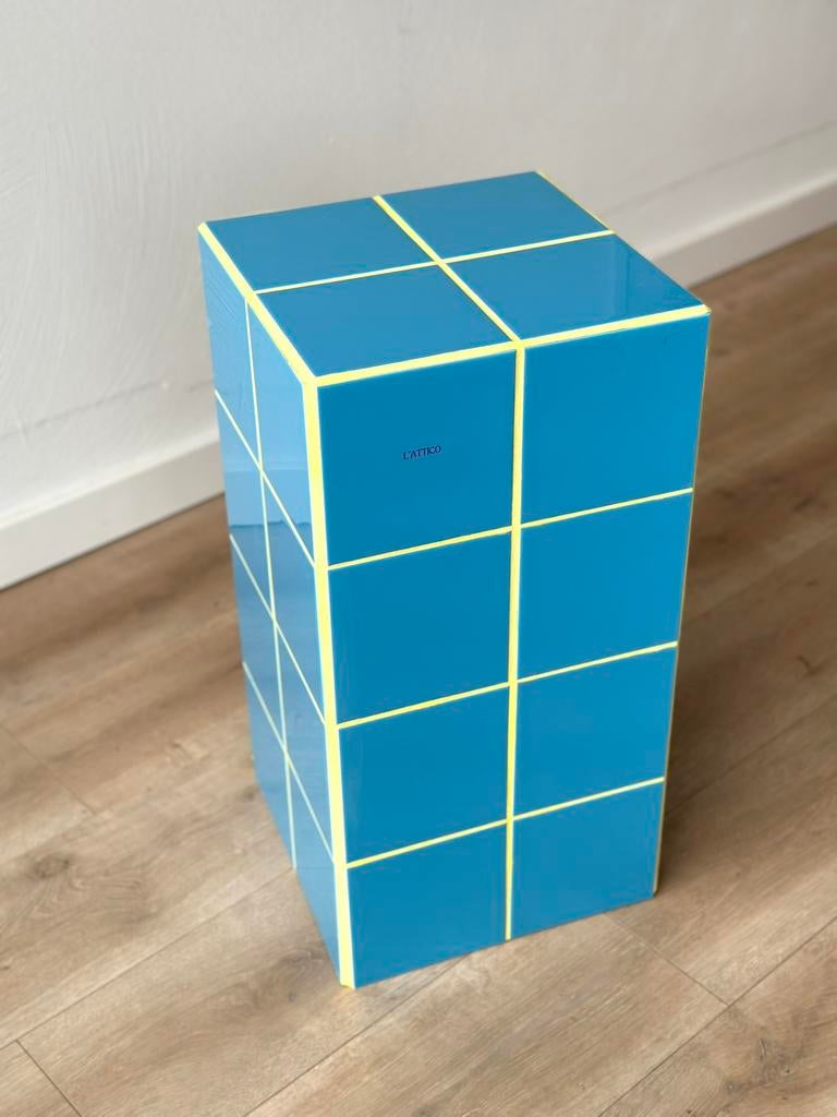 Tegelzuil Blauw met Geel Bijzettafel, Ophalen of Verzenden, Zo goed als nieuw