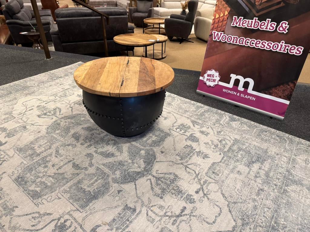 Salontafel met opbergruimte mango/metaal Direct/leverbaar, 50 tot 100 cm, #Salontafel#Opbergruimte#Mangohout#Metaal, Rond, Nieuw