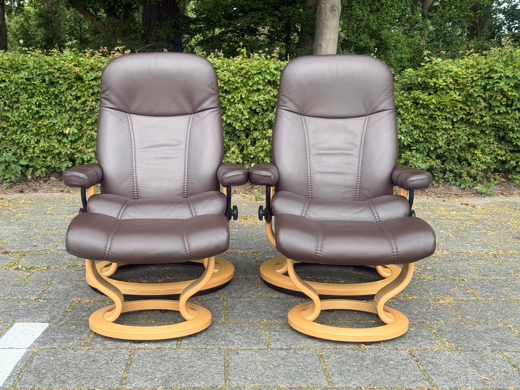 Stressless relax fauteuils met voetenbankjes, Huis en Inrichting, Fauteuils, Zo goed als nieuw, 50 tot 75 cm, 75 tot 100 cm, Ophalen