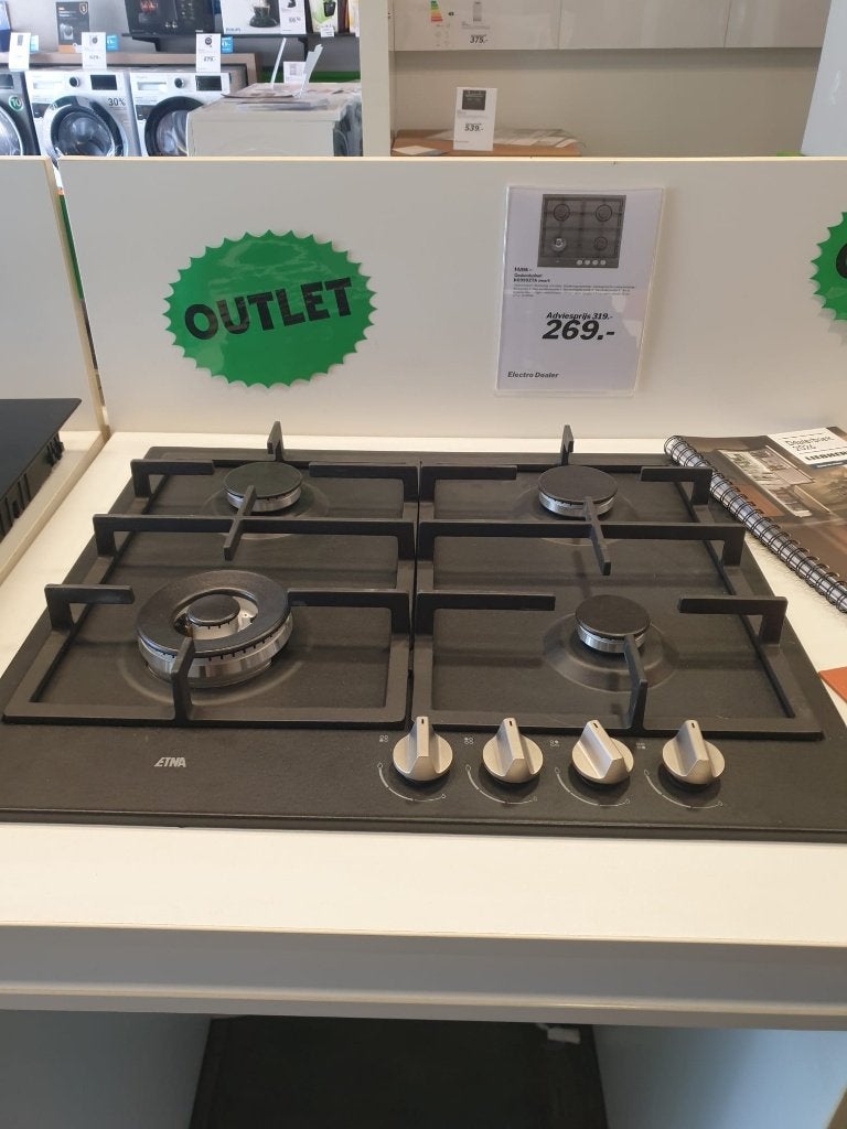 Gaskookplaat - met Wokbrander - Mat Zwart Nieuw, Ophalen, Nieuw, 4 kookzones, Energieklasse A of zuiniger