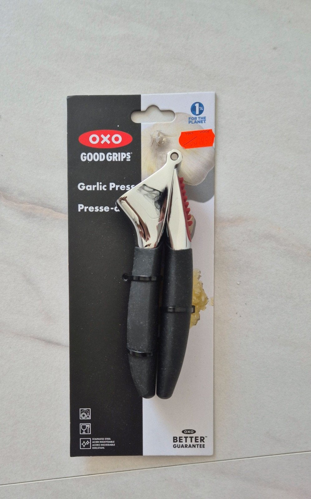 OXO Good Grips Knoflookpers - Nieuw in verpakking, Ophalen, Overige typen, Nieuw, Zwart