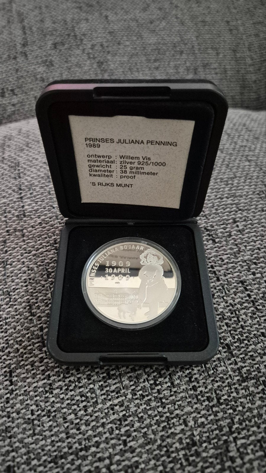 Prinses Juliana Penning 1989 – Proof Zilver 925, Verzenden, Nederland, Munten