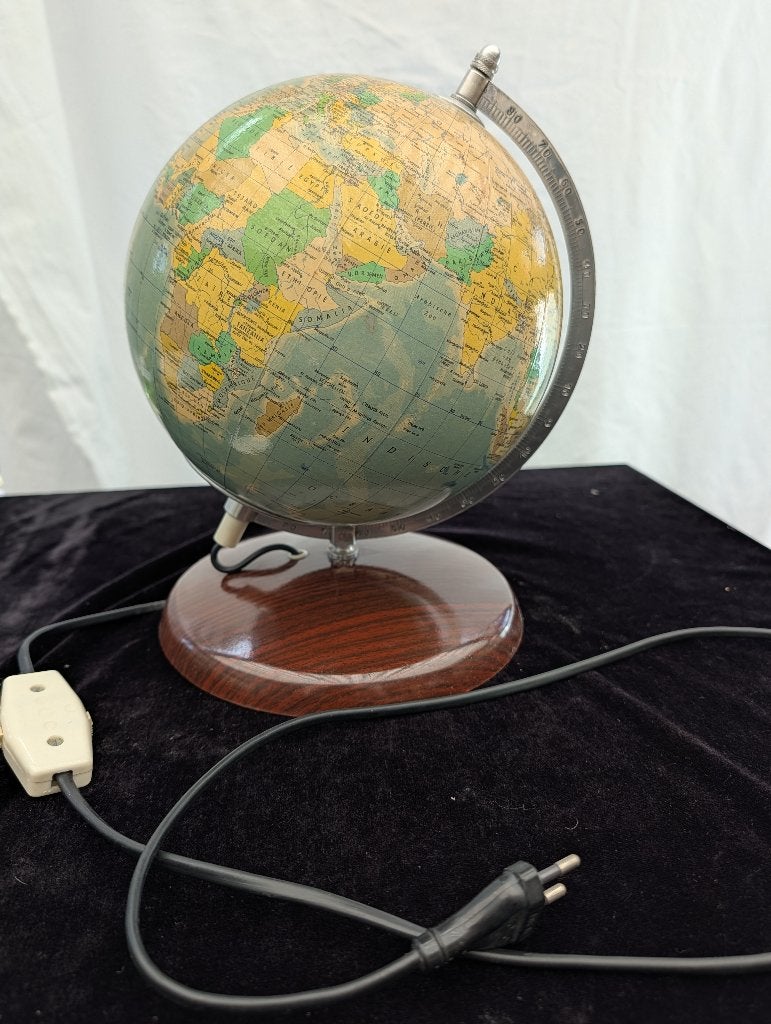 Vintage Glazen Räth Wereldbol (1984) Houten Voet, Ophalen of Verzenden