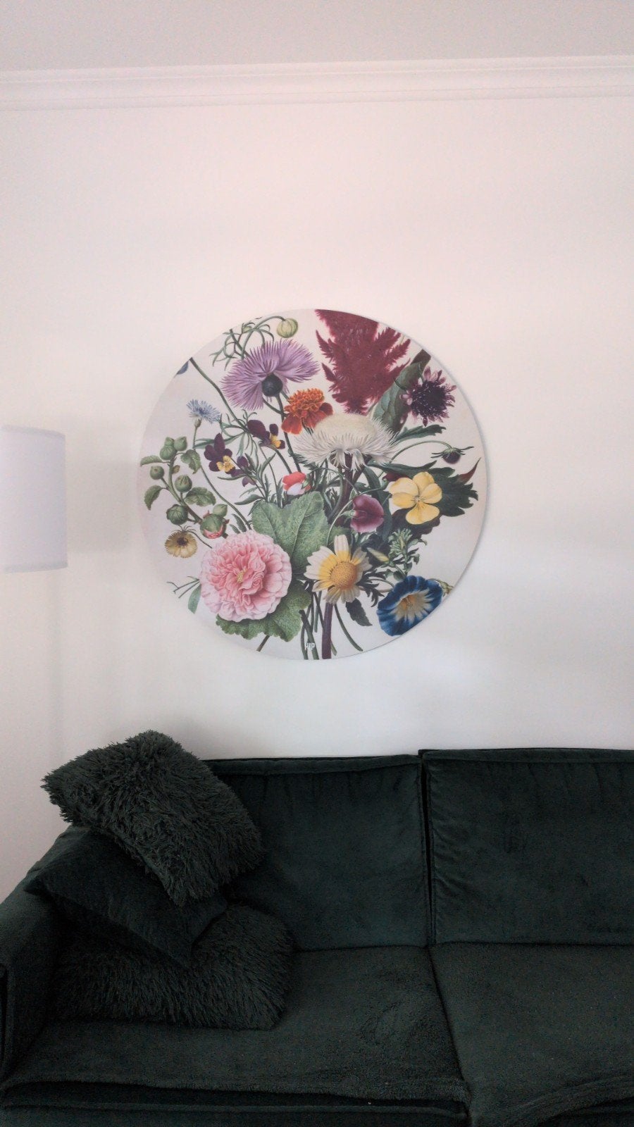Rond schilderij op aluminium, bloemen, Ø 100 cm, Huis en Inrichting, Ophalen, Zo goed als nieuw, Schilderij, 75 tot 100 cm