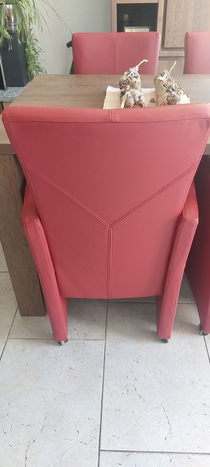 Comfortabele rode eetkamerstoel 6 stuks, Huis en Inrichting, Ophalen, Gebruikt, Leer, Modern