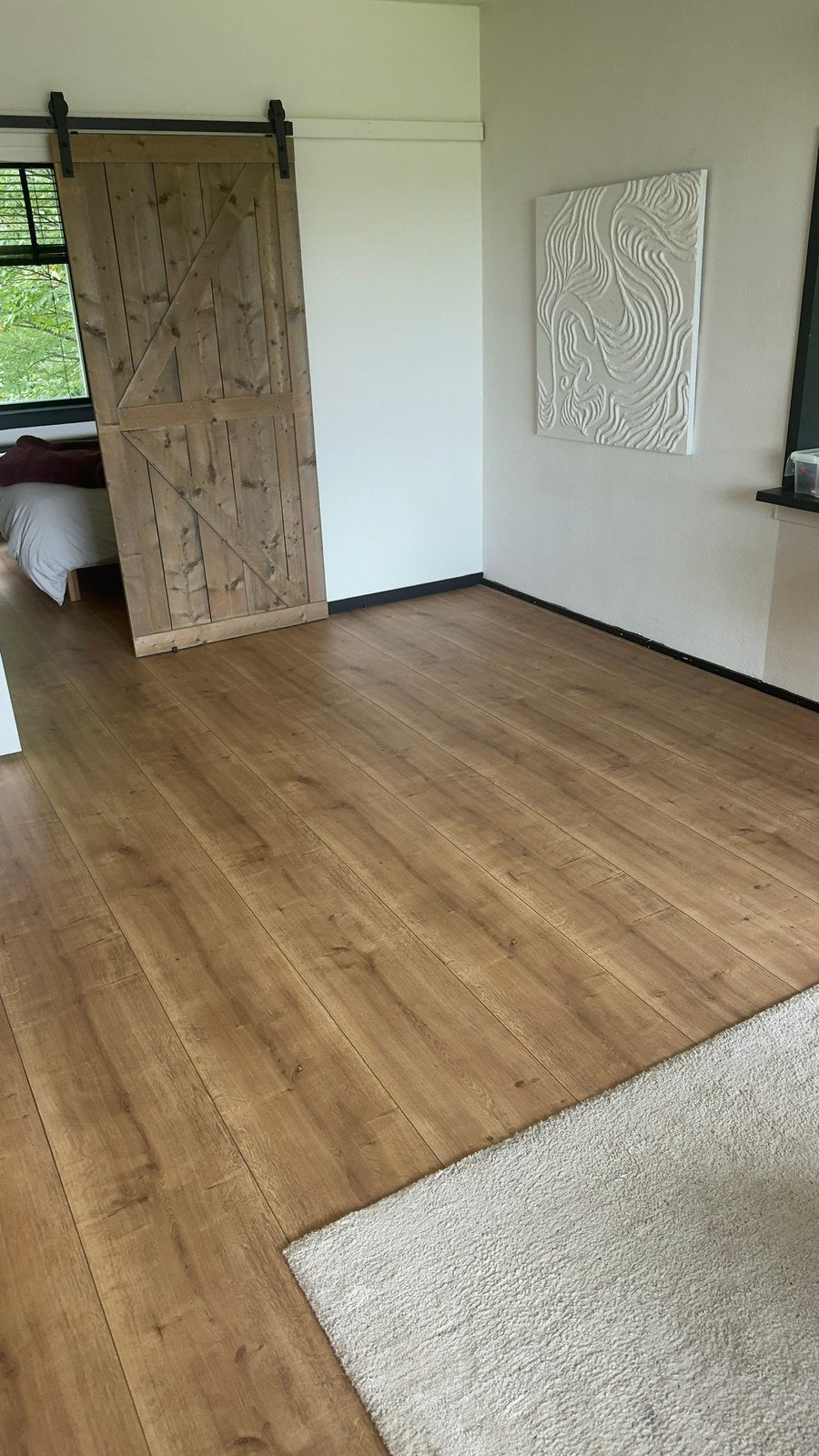 56m2 eiken laminaatvloer, Huis en Inrichting, Ophalen, Bruin, Zo goed als nieuw, 50 tot 75 m²