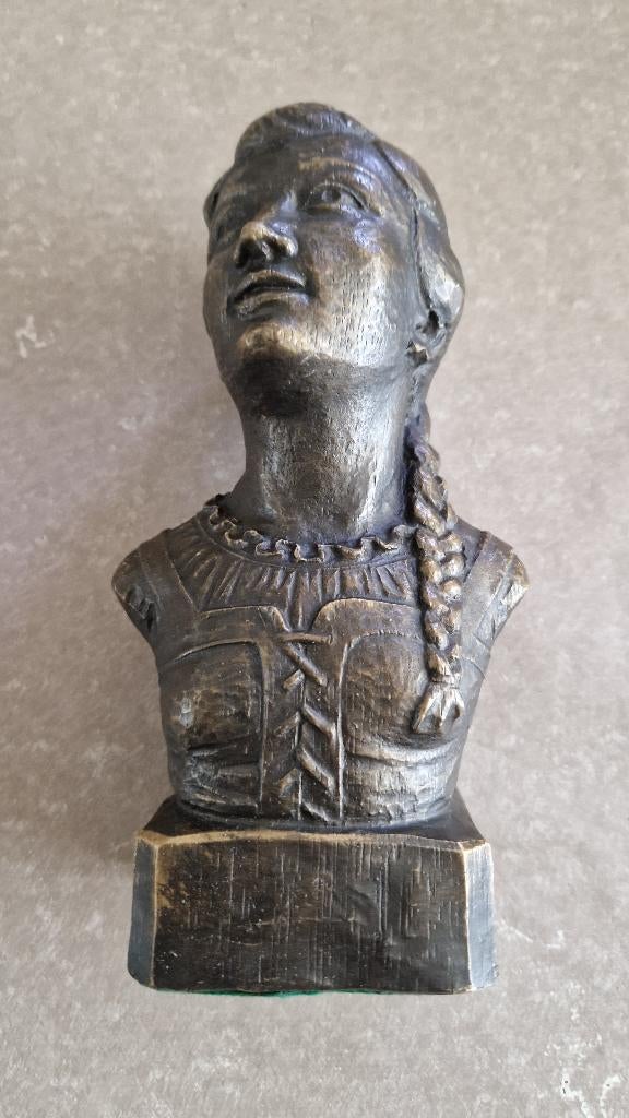 oud beeld vrouw buste gesigneerd, Ophalen of Verzenden, Gemerkt, Beeld, 20 - 50 cm