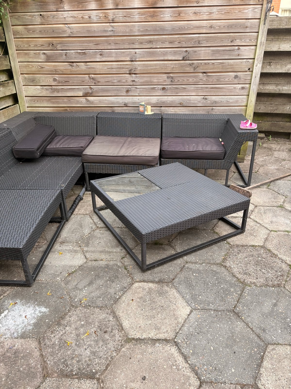 Loungeset met Glazen Salontafel, 5 zitplaatsen, Gebruikt, Ophalen of Verzenden, Loungeset
